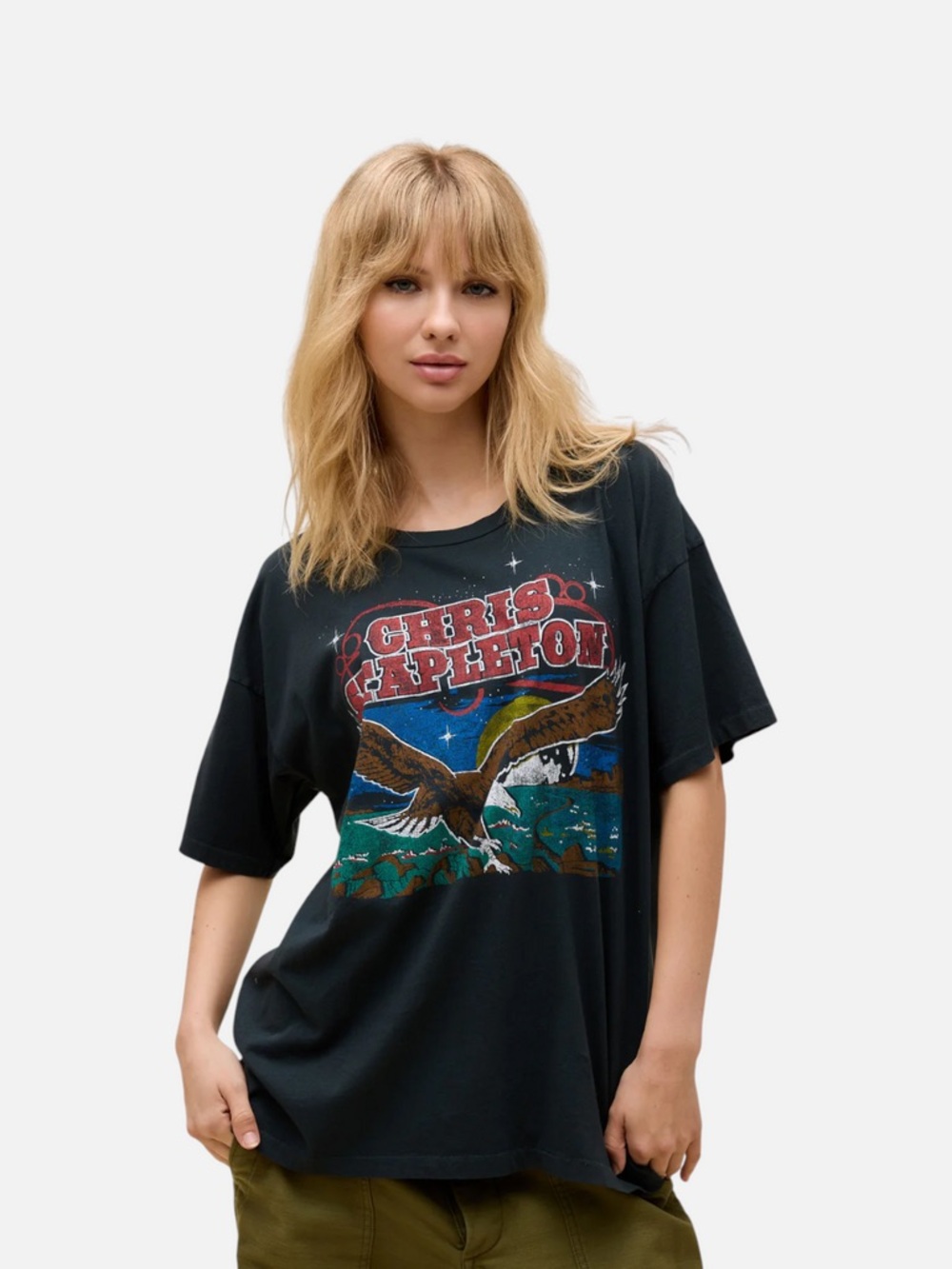 Daydreamer LA Chris Stapleton Wild Eagle Tee in Vintage Black Oversized L